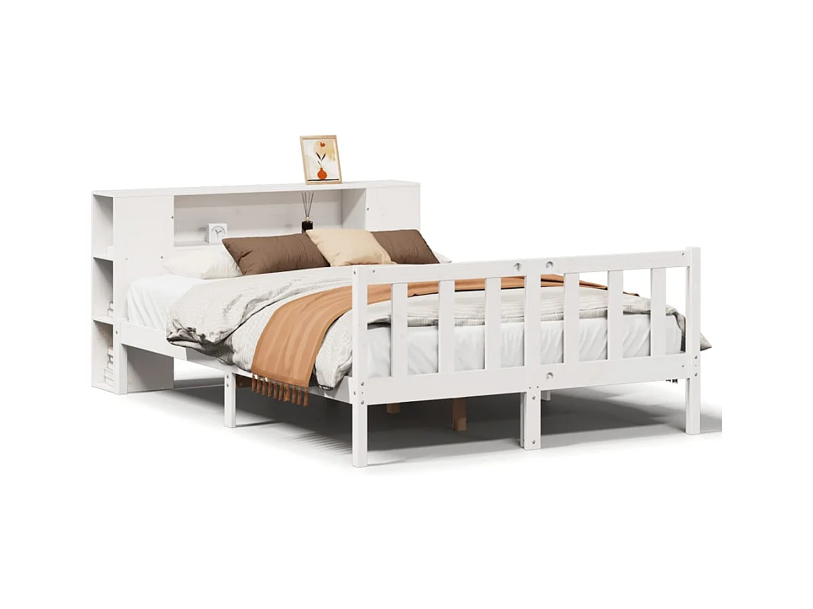 Letto libreria bianco senza materasso 150x200 cm in legno massello di pino