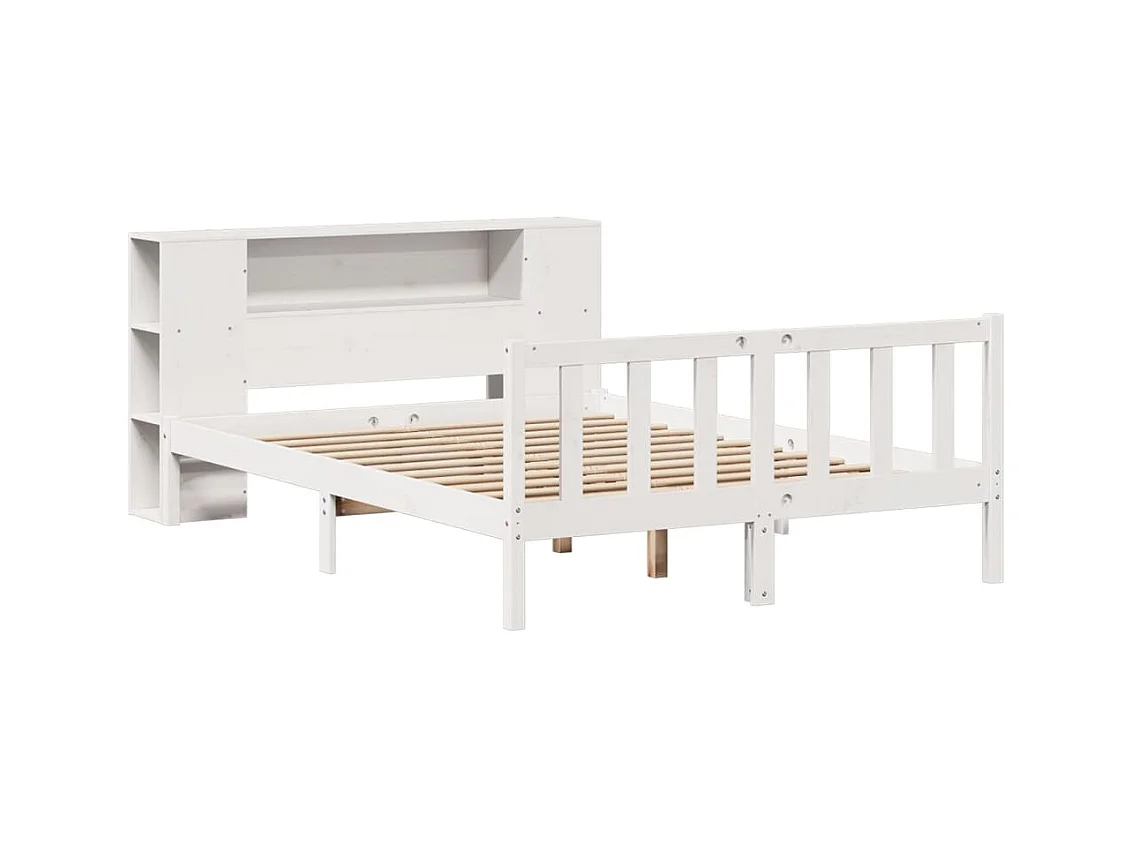 Letto libreria bianco senza materasso 150x200 cm in legno massello di pino