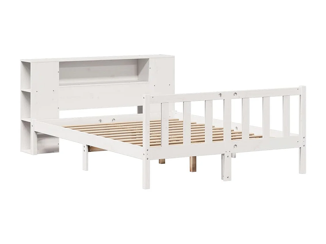 Lit bibliothèque sans matelas blanc 150x200 cm bois pin massif