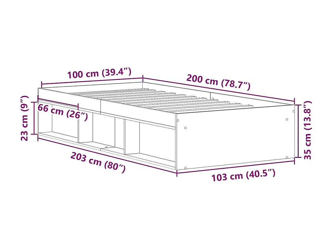 Cadre de lit sans matelas noir 100x200 cm