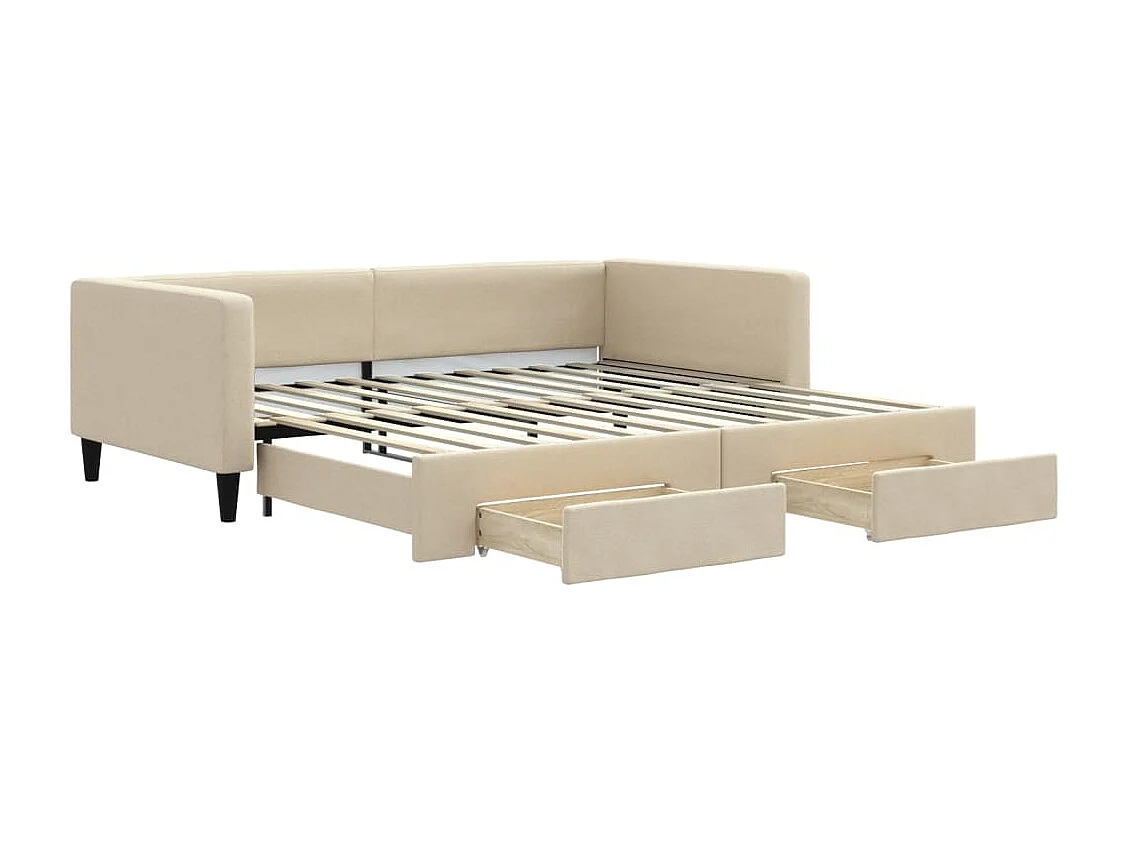 Divano letto con rotelle e cassetti in tessuto crema 100x200 cm
