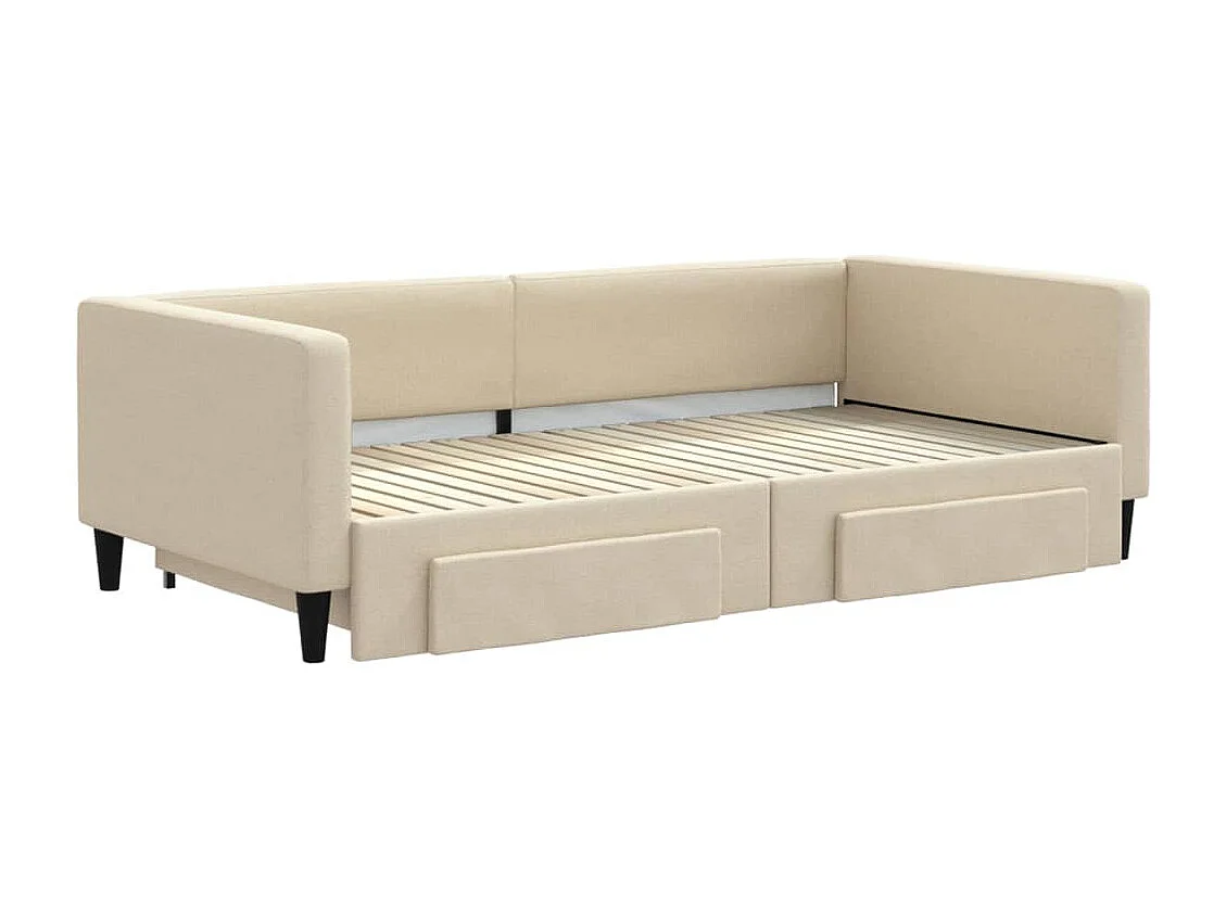 Divano letto con rotelle e cassetti in tessuto crema 100x200 cm
