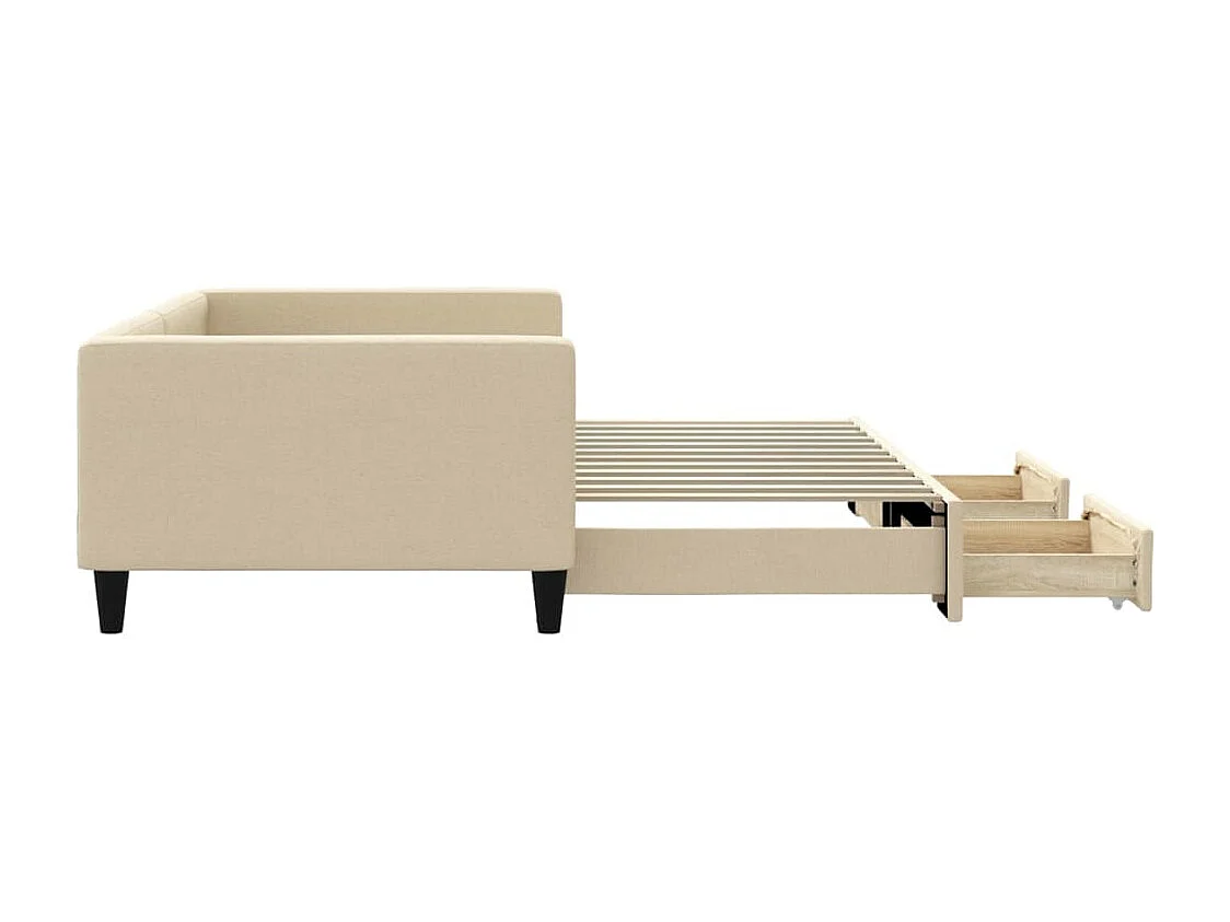 Divano letto con rotelle e cassetti in tessuto crema 100x200 cm