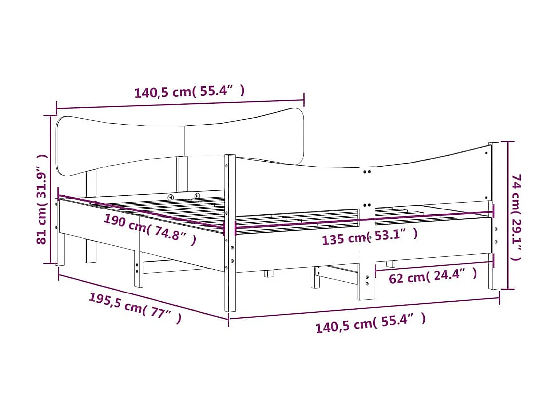 Estructura de cama sin colchón 135x190 cm madera maciza de pino