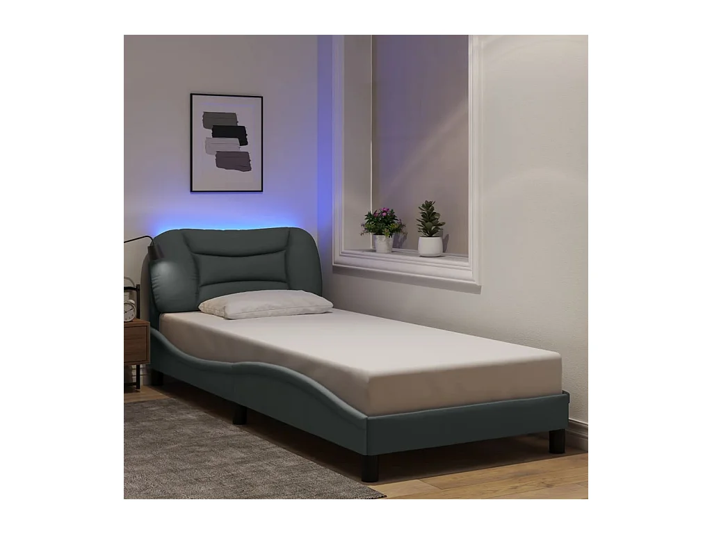 Cadre de lit avec LED sans matelas gris clair 90x200 cm tissu