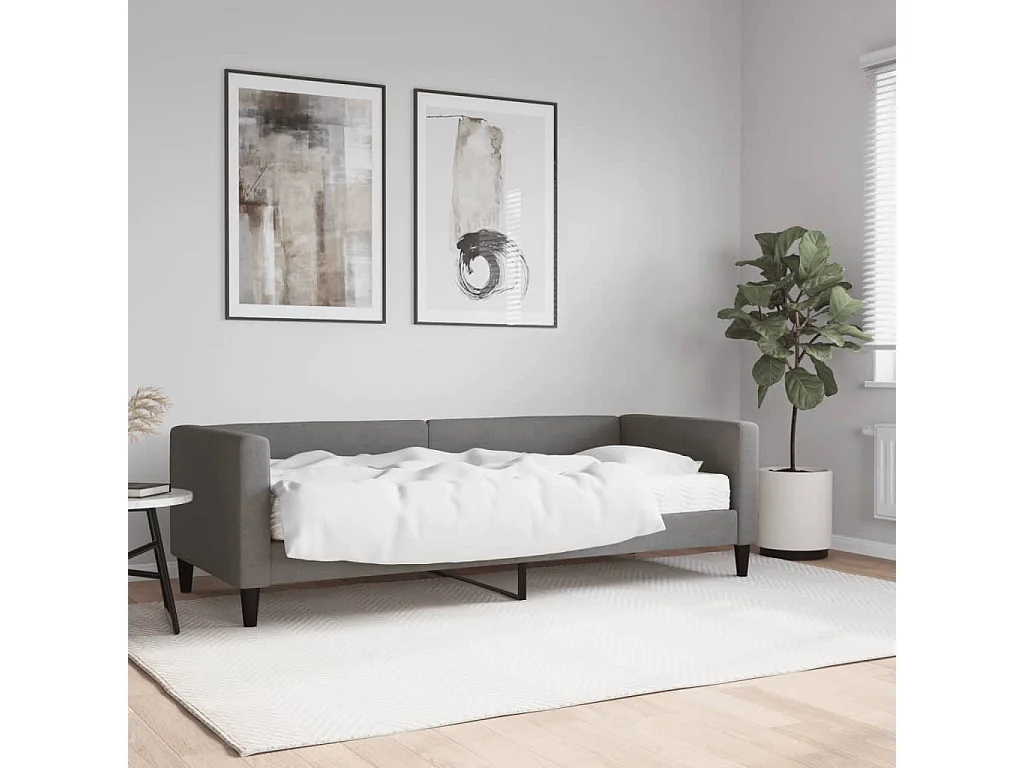 Lit de jour avec matelas gris foncé 80x200 cm tissu