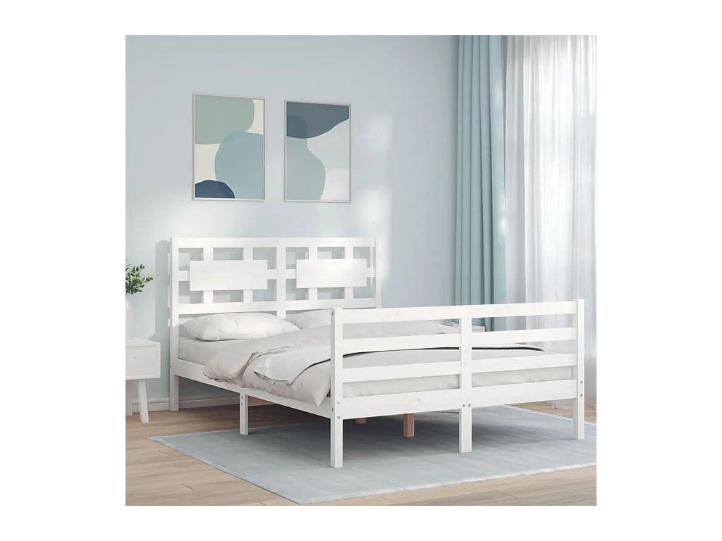 Estructura de cama de madera maciza blanca sin colchón