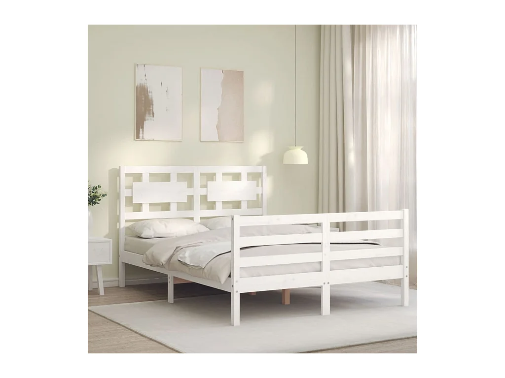 Estructura de cama de madera maciza blanca sin colchón