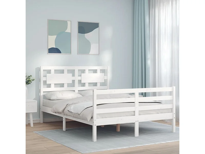 Cadre de lit sans matelas blanc bois massif