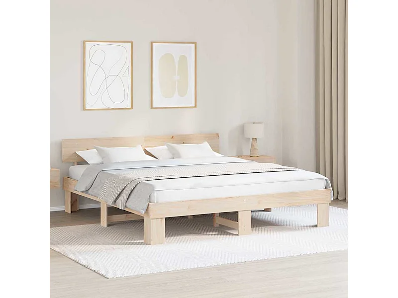 Struttura letto marrone 200 x 200 cm in legno massello di pino