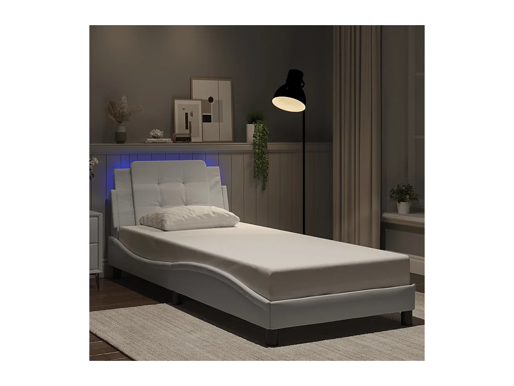 Estructura de cama con LED sin colchón blanco 90x200 cm