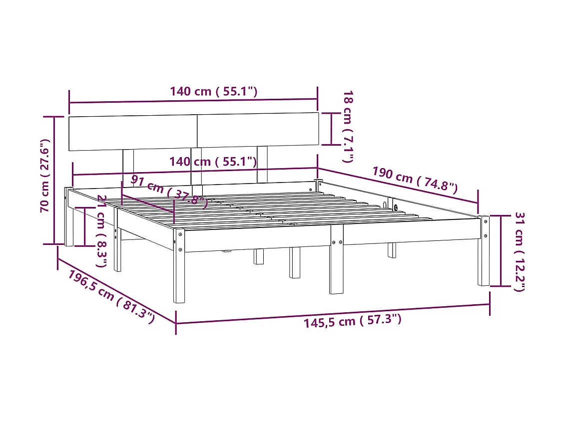 Estructura de cama sin colchón de madera maciza blanca 140x190 cm