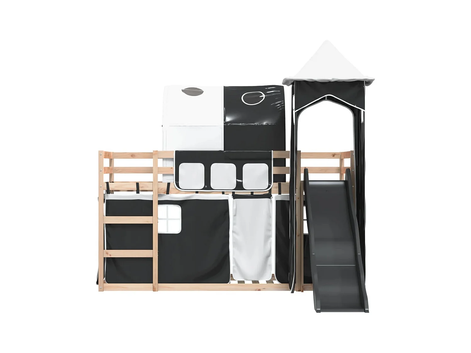 Stapelbed zonder matras met glijbaan wit zwart 80x200 cm