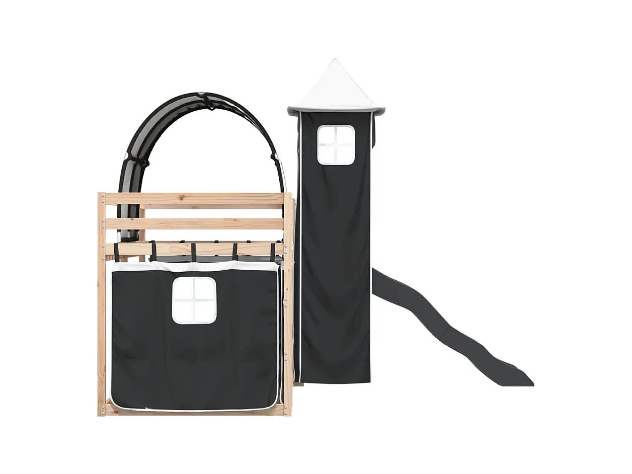 Stapelbed zonder matras met glijbaan wit zwart 80x200 cm