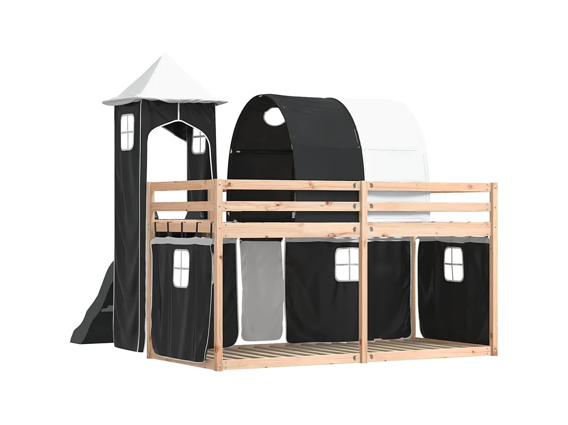 Stapelbed zonder matras met glijbaan wit zwart 80x200 cm