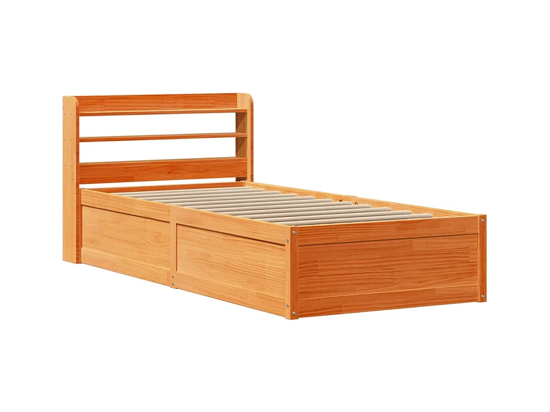 Estructura de cama y cabecero encerados color marrón 100x200 cm madera de pino