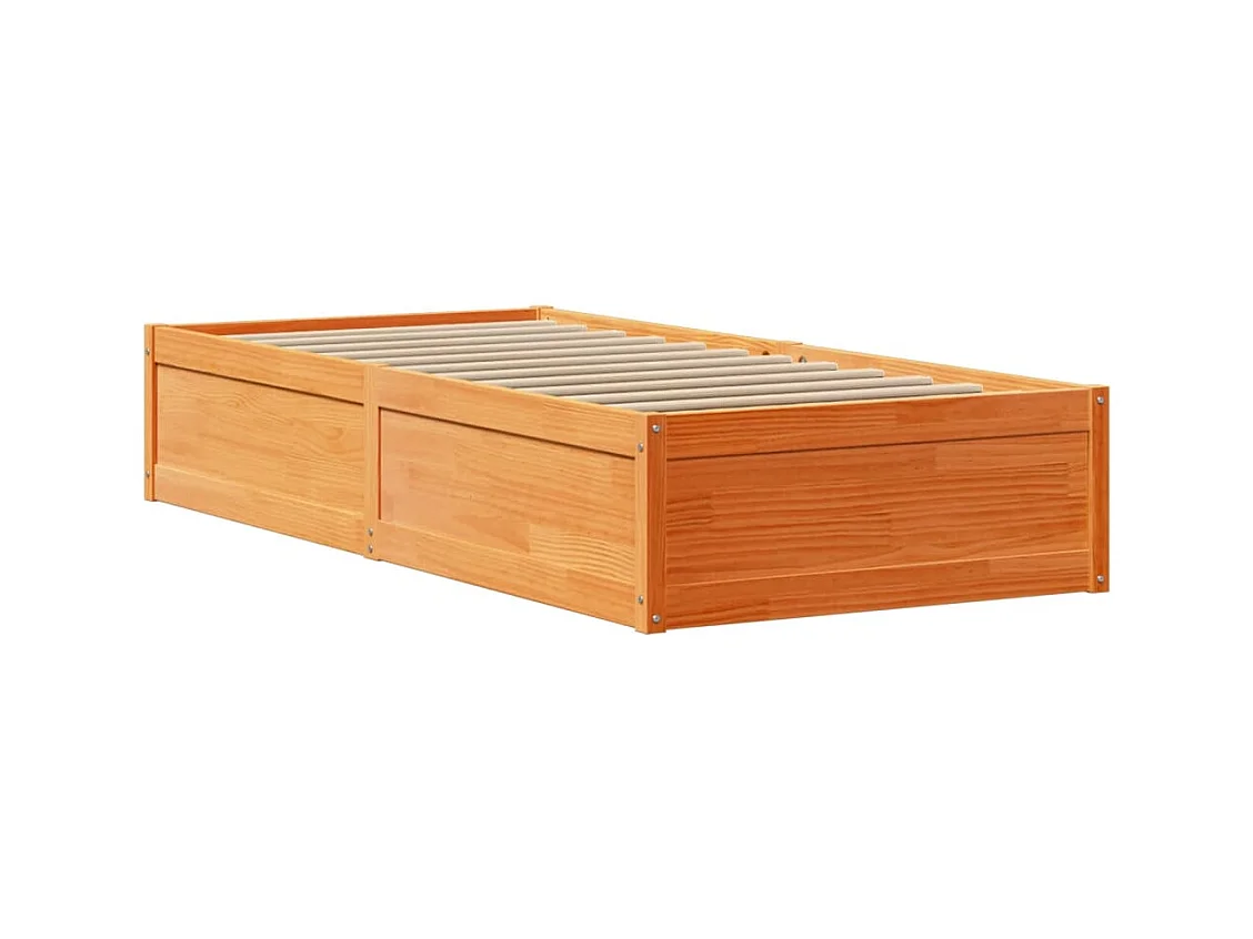 Estructura de cama y cabecero encerados color marrón 100x200 cm madera de pino