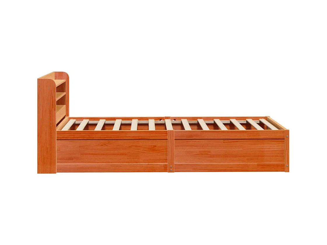 Estructura de cama y cabecero encerados color marrón 100x200 cm madera de pino