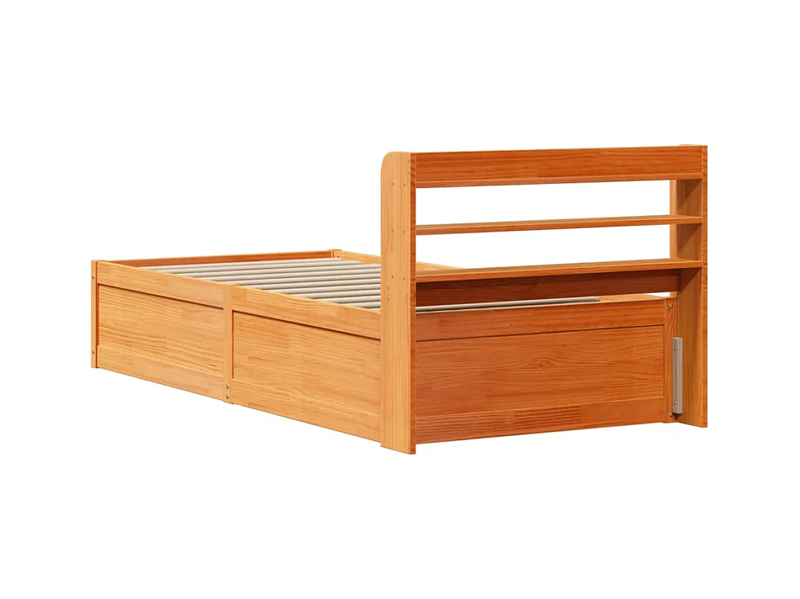 Estructura de cama y cabecero encerados color marrón 100x200 cm madera de pino