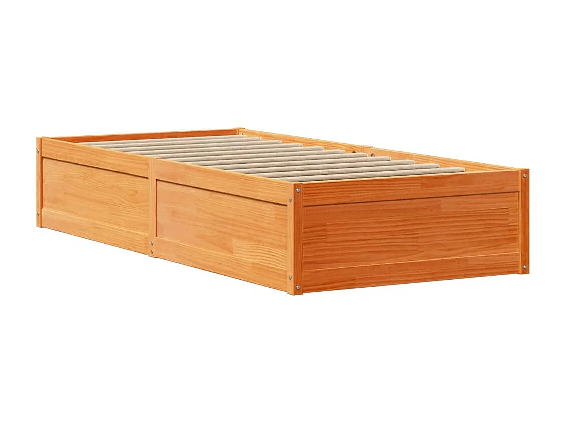 Estructura de cama y cabecero encerados color marrón 100x200 cm madera de pino