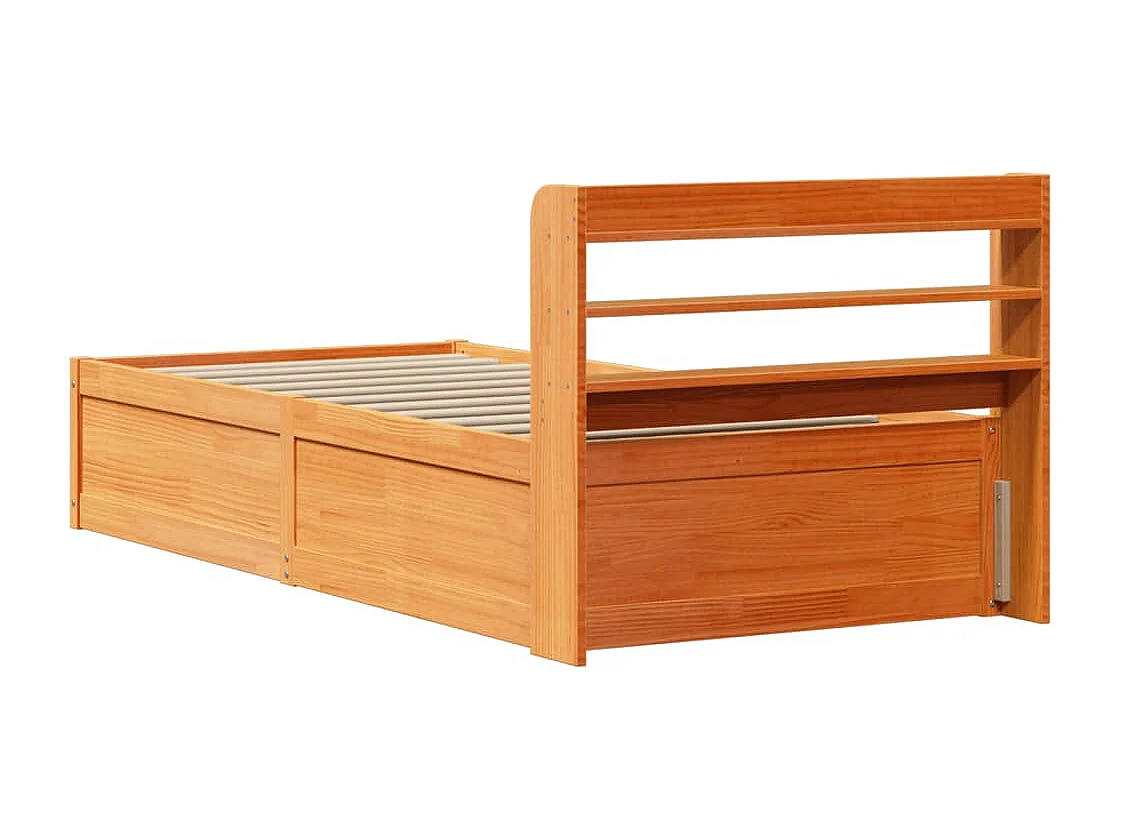 Estructura de cama y cabecero encerados color marrón 100x200 cm madera de pino