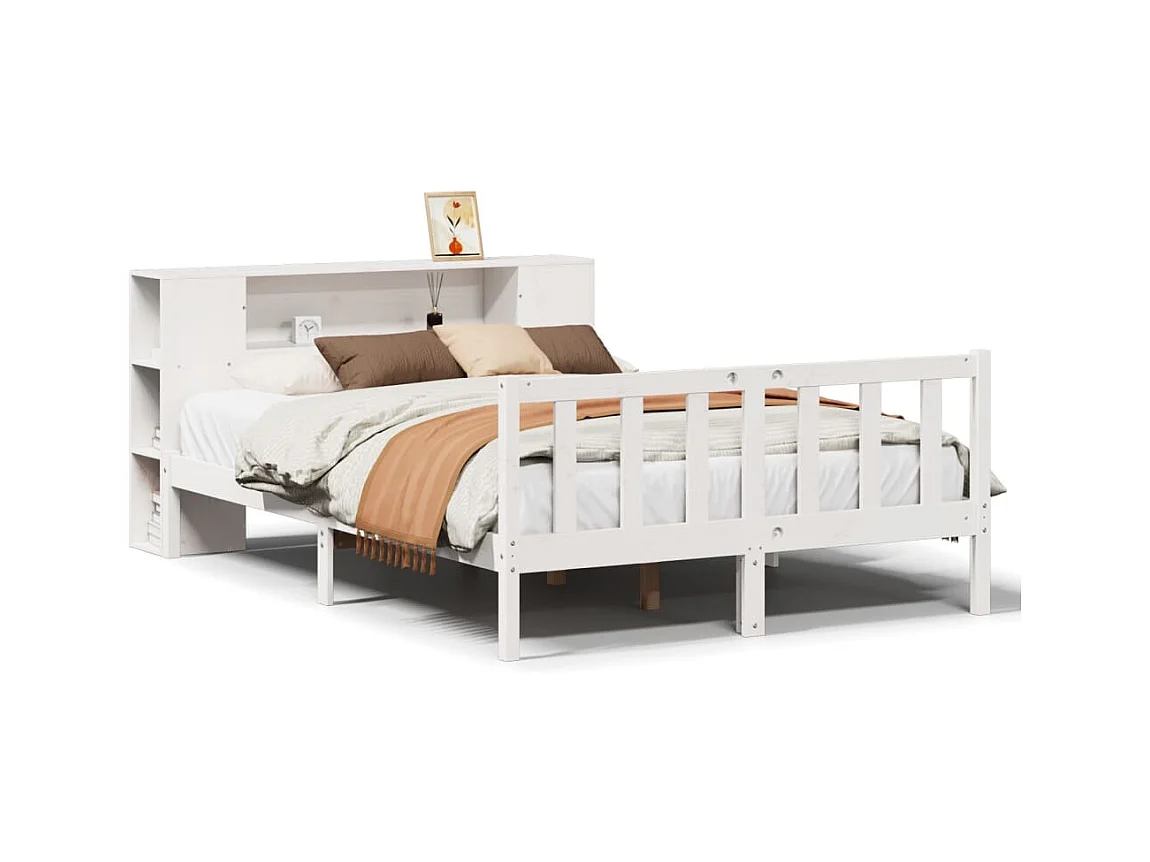 Lit bibliothèque sans matelas blanc 140x200 cm bois pin massif