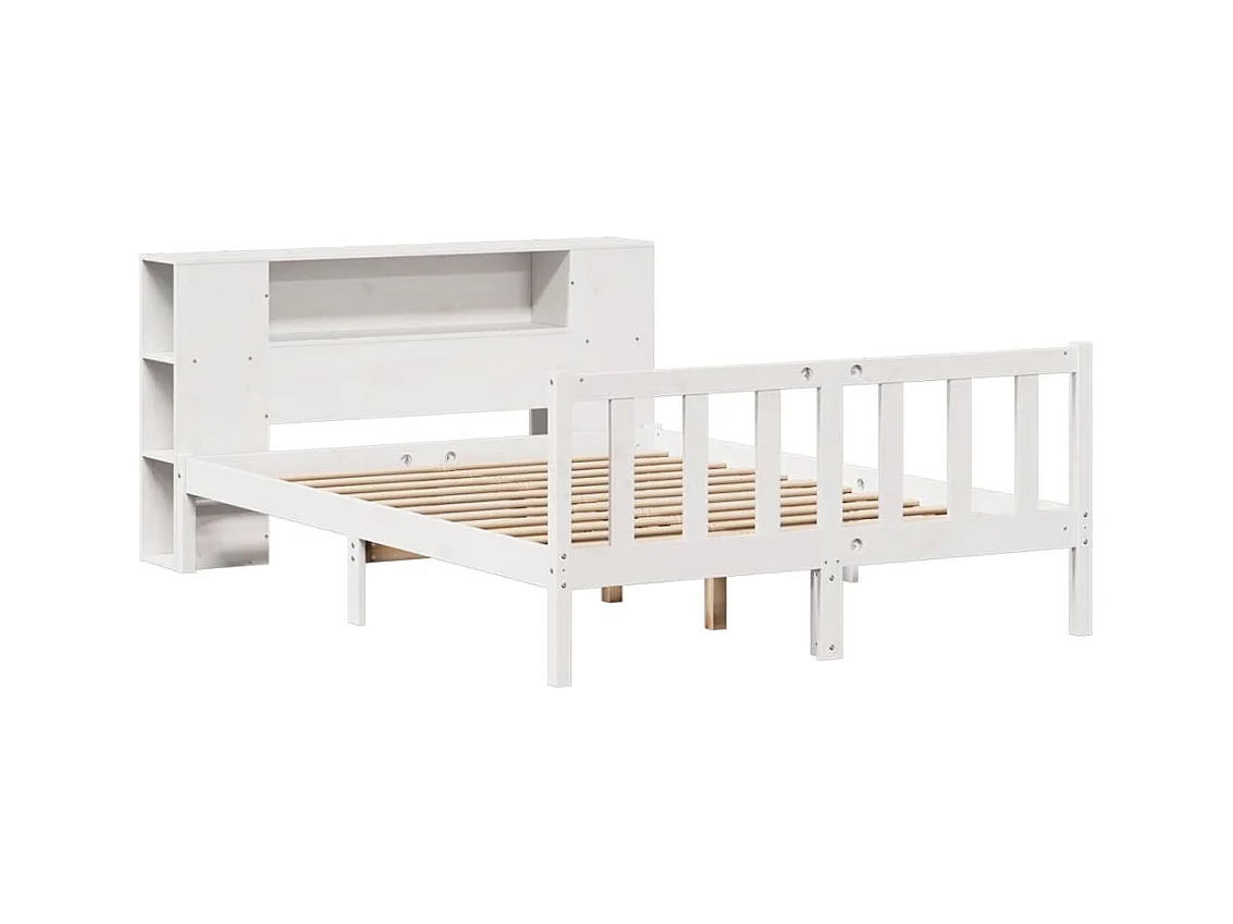 Lit bibliothèque sans matelas blanc 140x200 cm bois pin massif