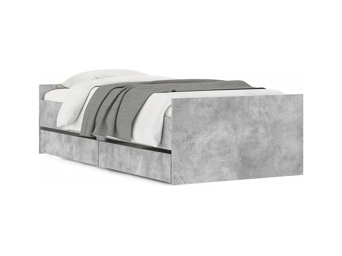 Bedframe met lades zonder matras betongrijs 90x190 cm