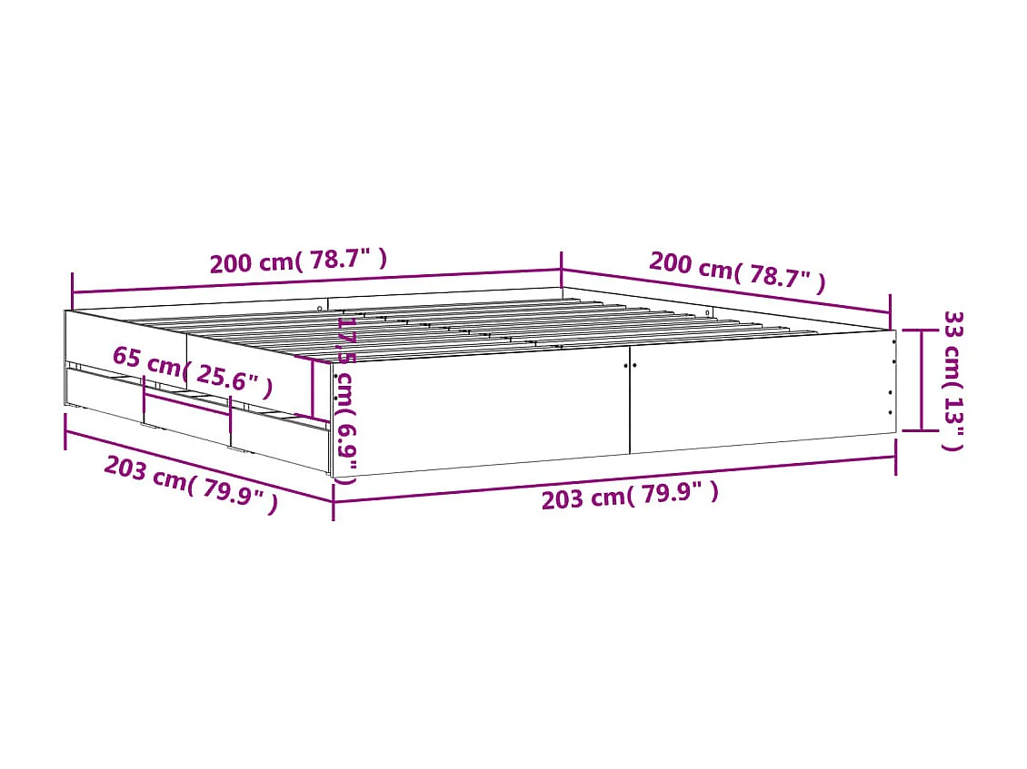 Struttura letto con cassetti senza materasso bianco 200x200 cm