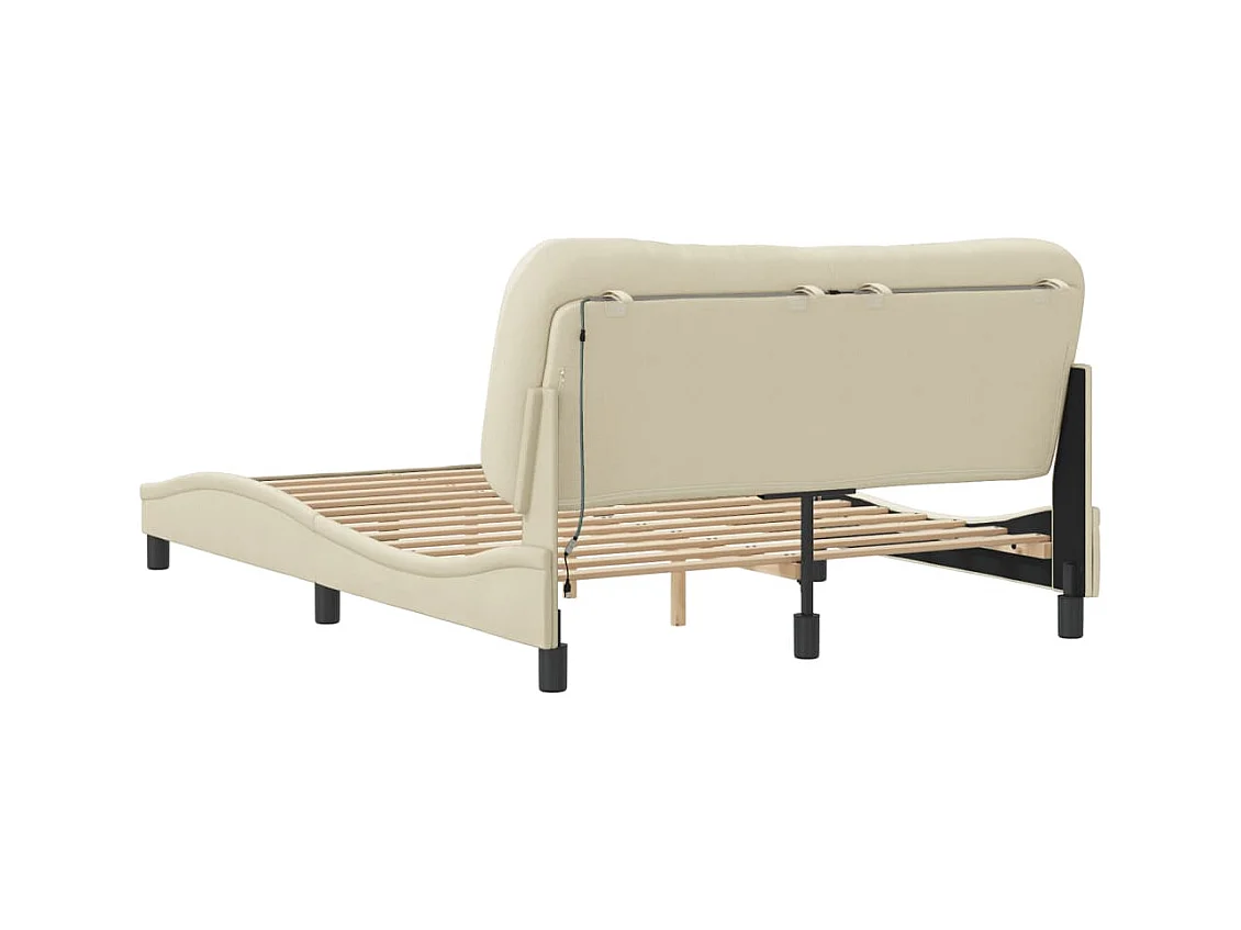 Struttura letto con LED senza materasso crema 140x200 cm tessuto