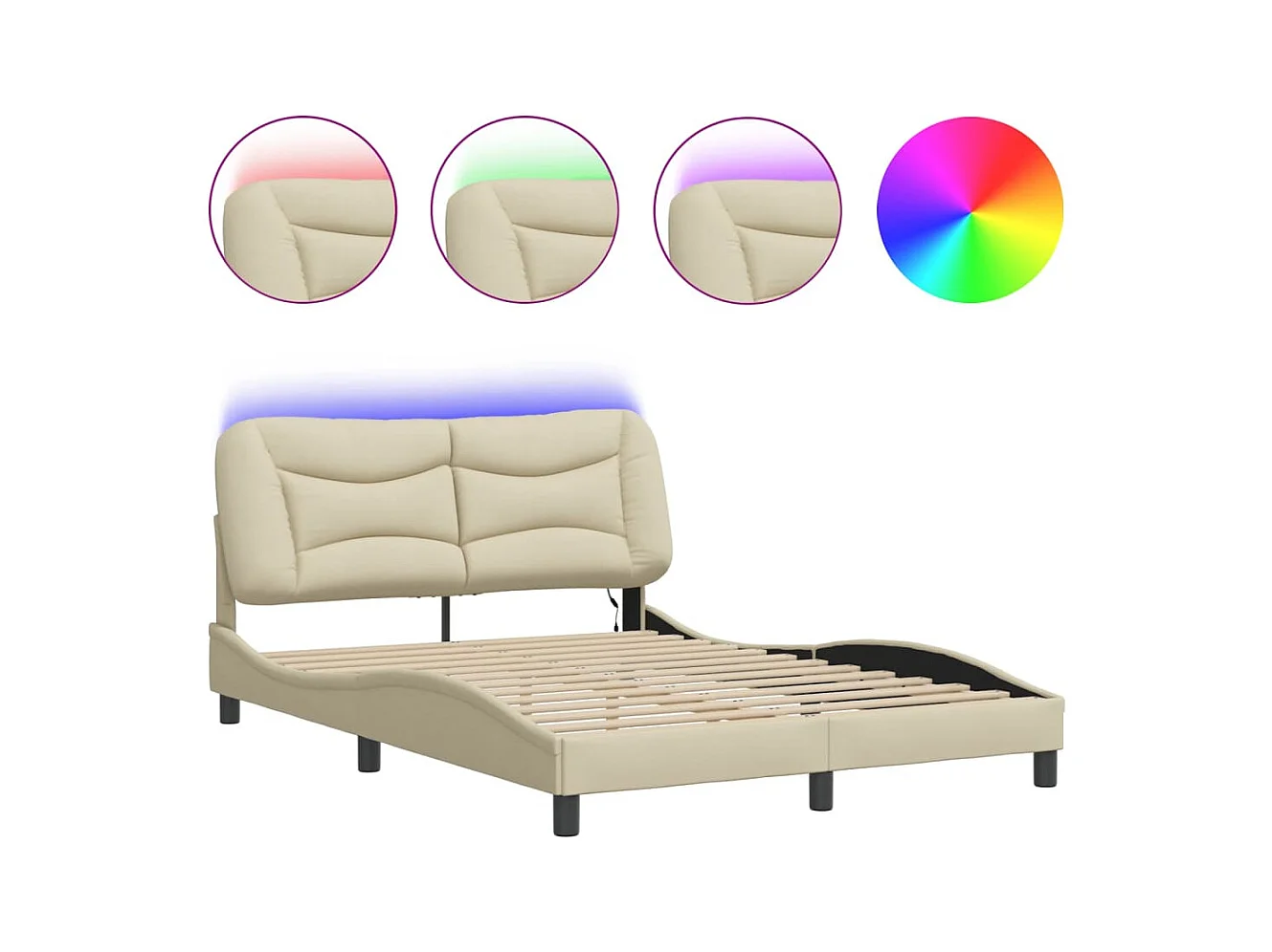 Bedframe met LED zonder matras crème 140x200 cm stof