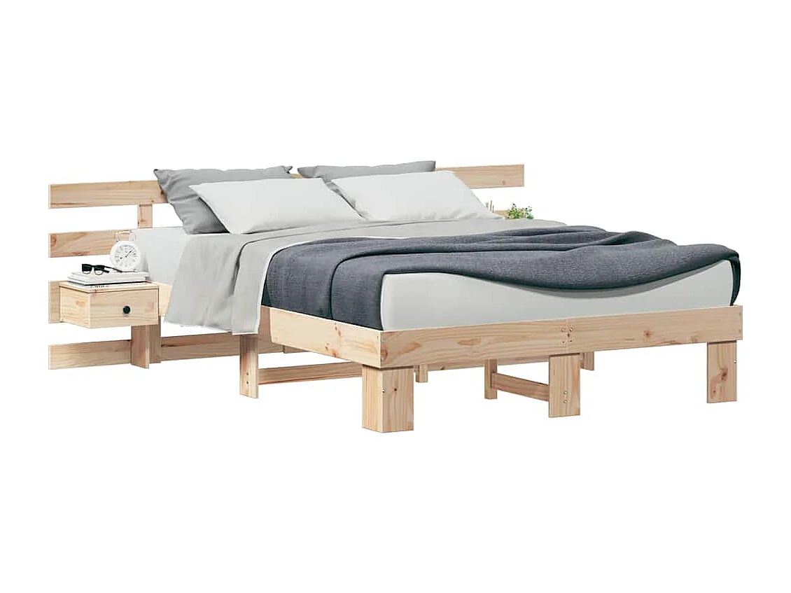 Bedframe met lade Bruin 160 x 200 cm Massief grenenhout