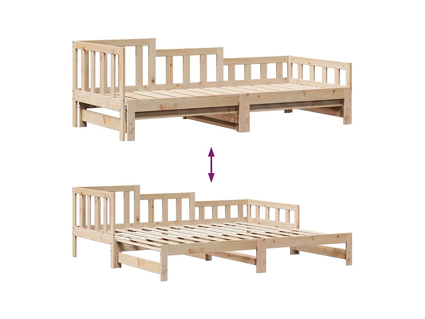 Lit de jour avec gigogne et tiroirs sans matelas 90x200 cm