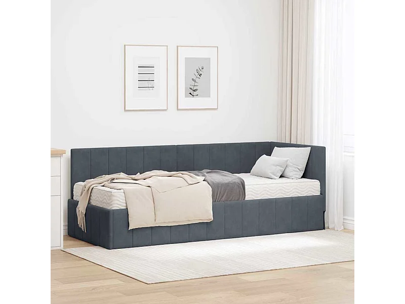Cadre de lit d'angle Gris foncé 80 x 200 cm Velours