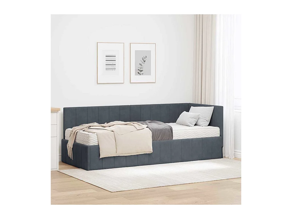 Cadre de lit d'angle Gris foncé 80 x 200 cm Velours