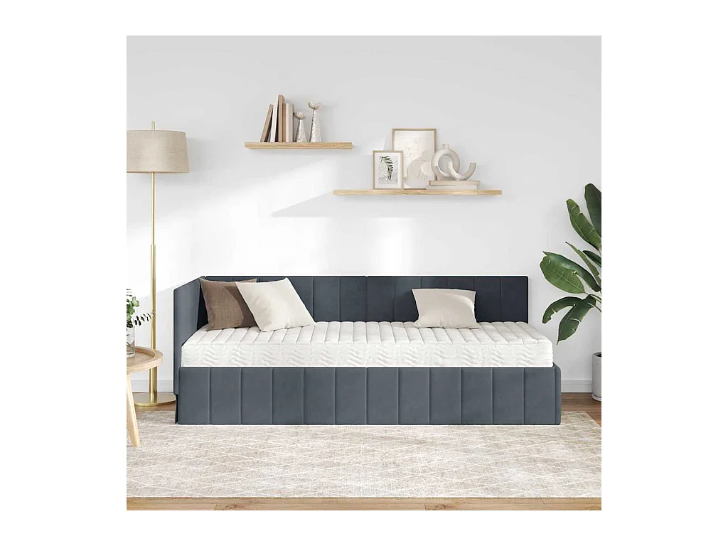 Cadre de lit d'angle Gris foncé 80 x 200 cm Velours