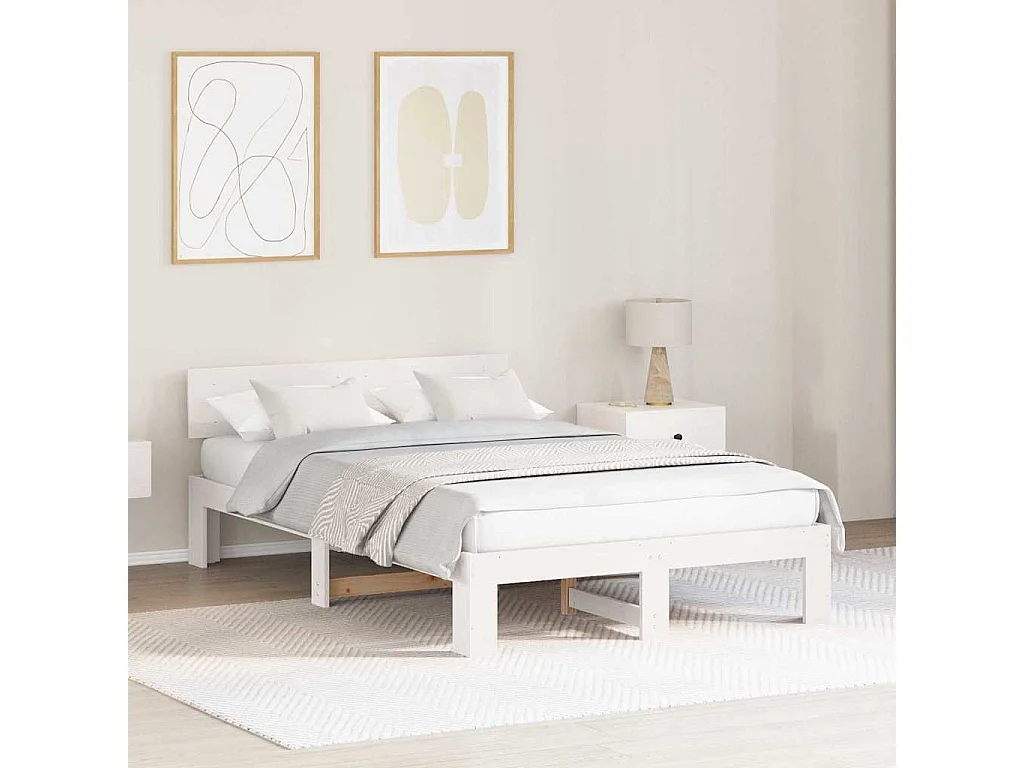 Cadre de lit Blanc 140 x 190 cm Bois de pin massif