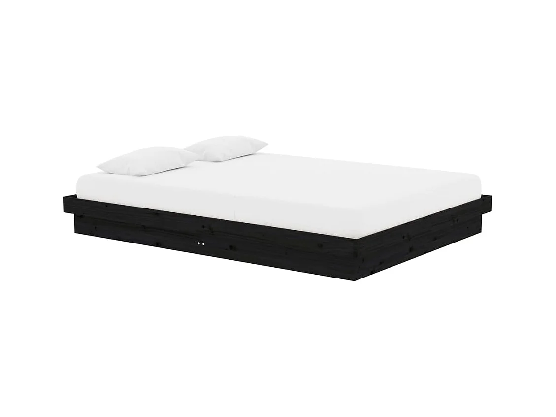Cadre de lit sans matelas noir bois massif 140x190 cm