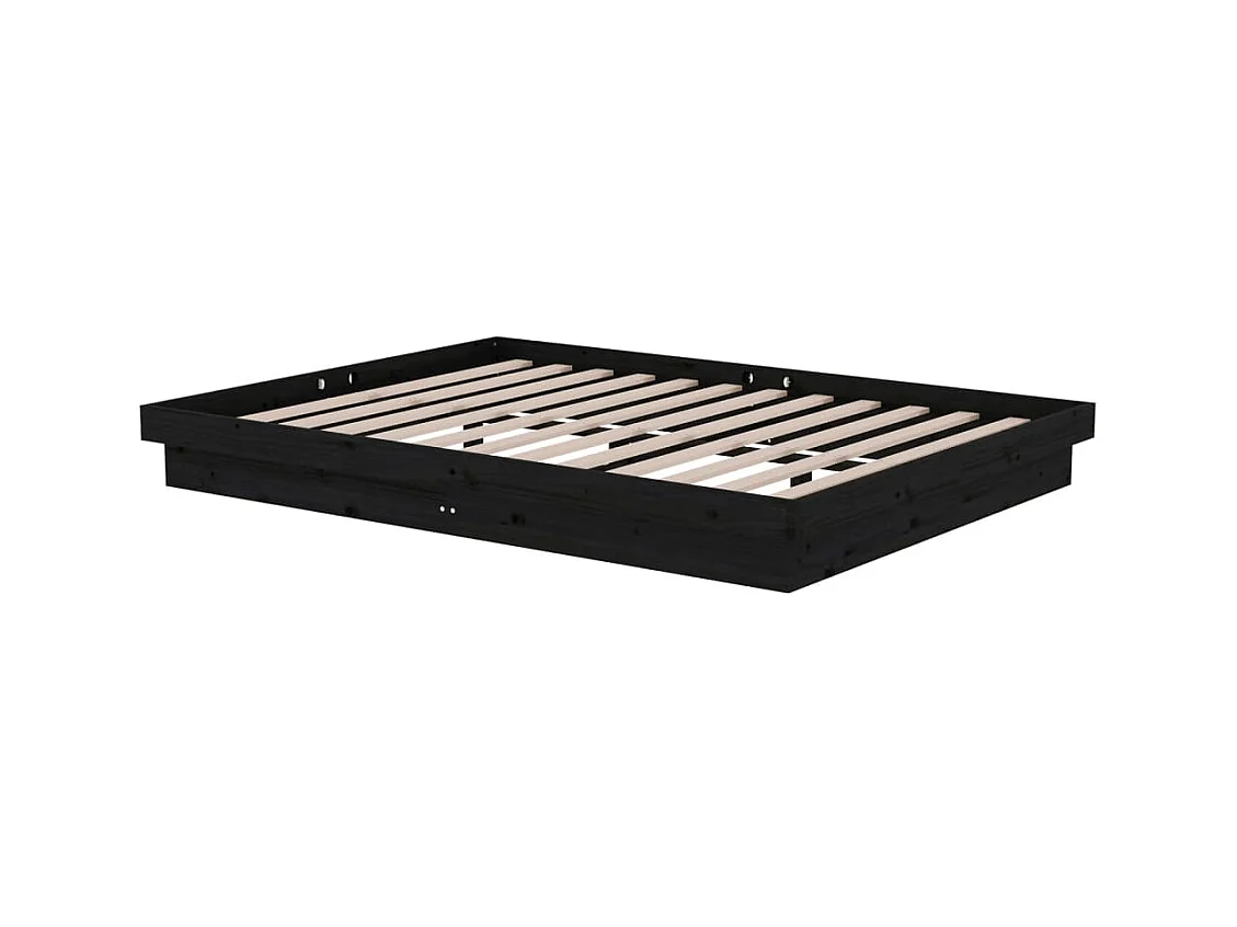 Cadre de lit sans matelas noir bois massif 140x190 cm