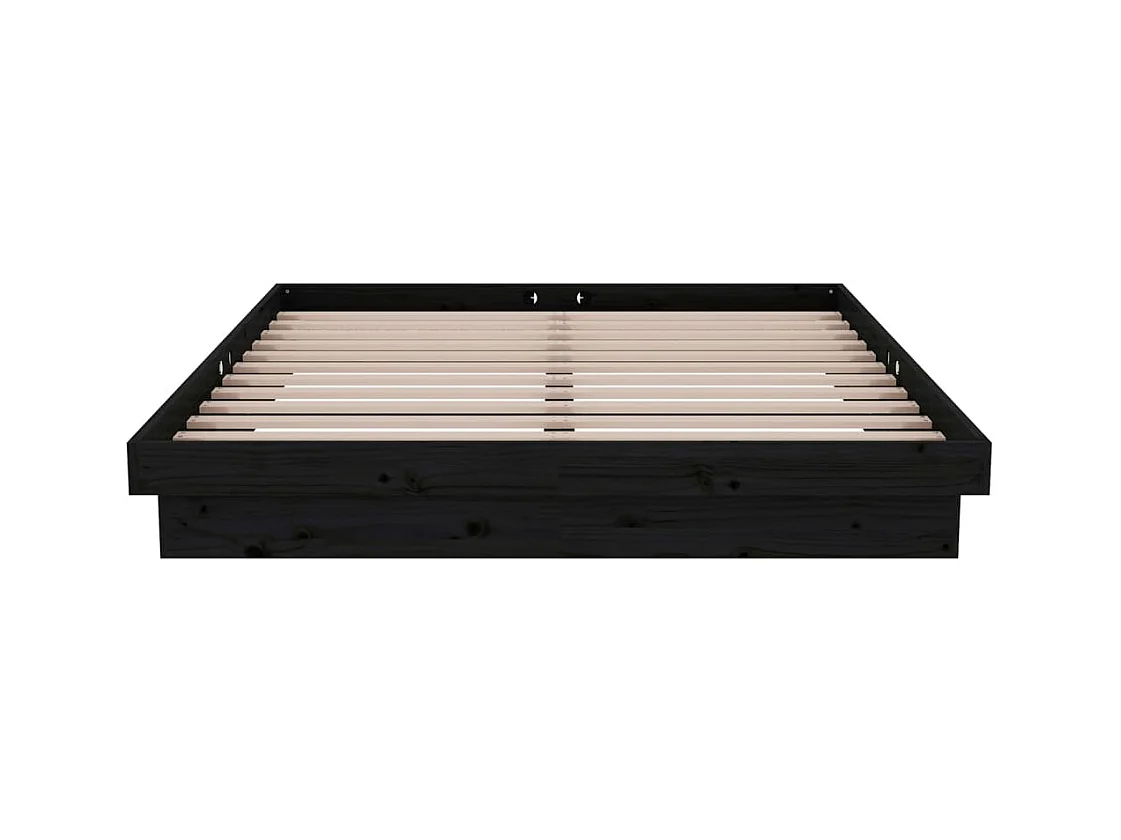 Cadre de lit sans matelas noir bois massif 140x190 cm
