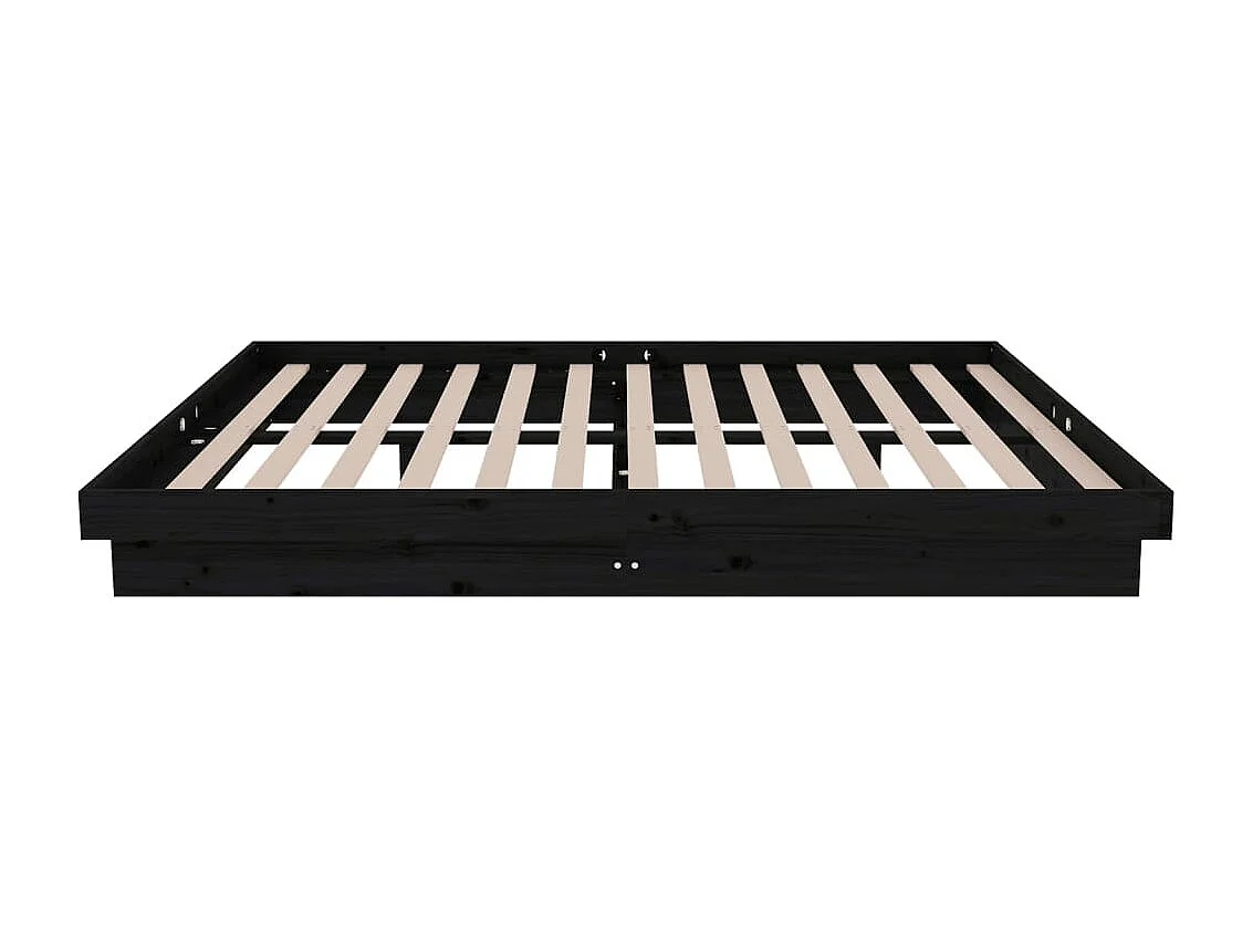 Cadre de lit sans matelas noir bois massif 140x190 cm