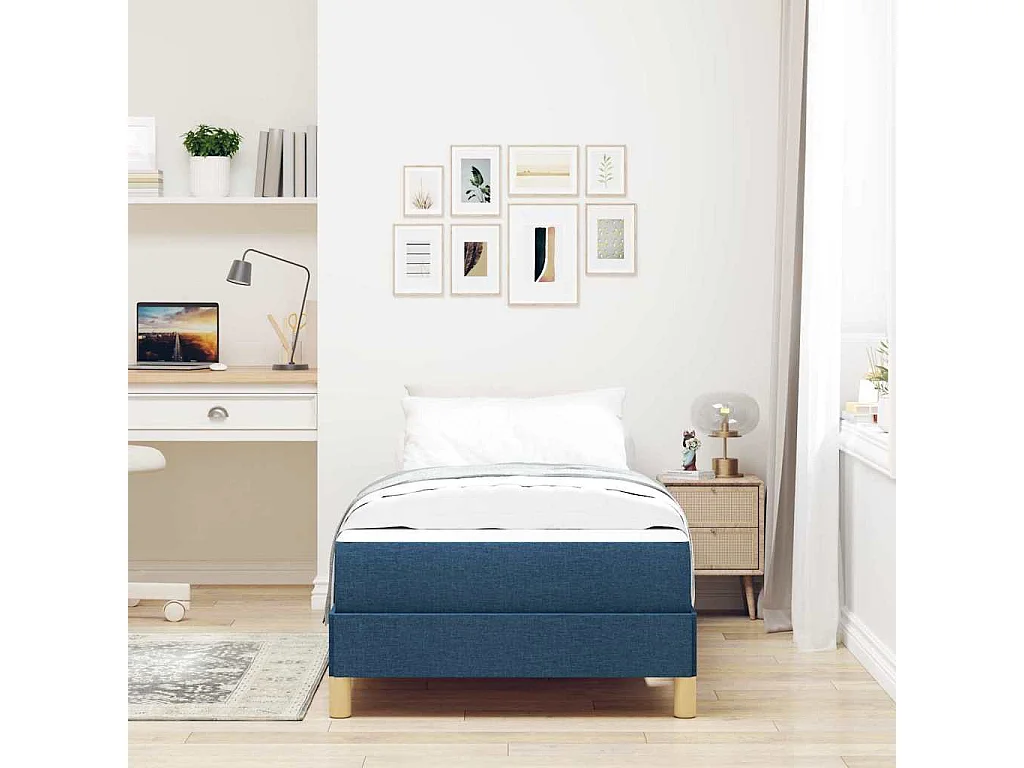 Letto Box Spring blu e marrone 90 x 200 cm