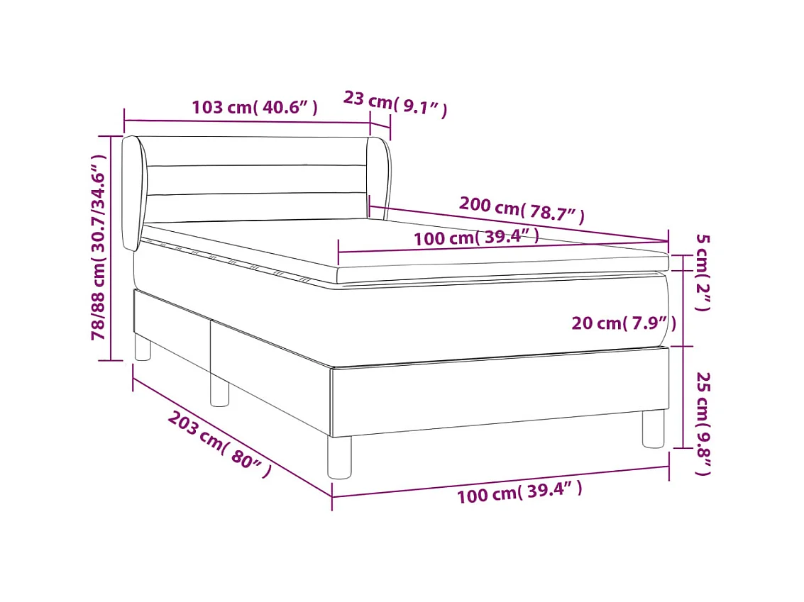 Lattenbodem met matras Zwart 100x200 cm Fluweel