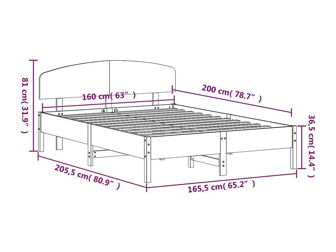 Estructura de cama sin colchón 160x200 cm madera maciza de pino