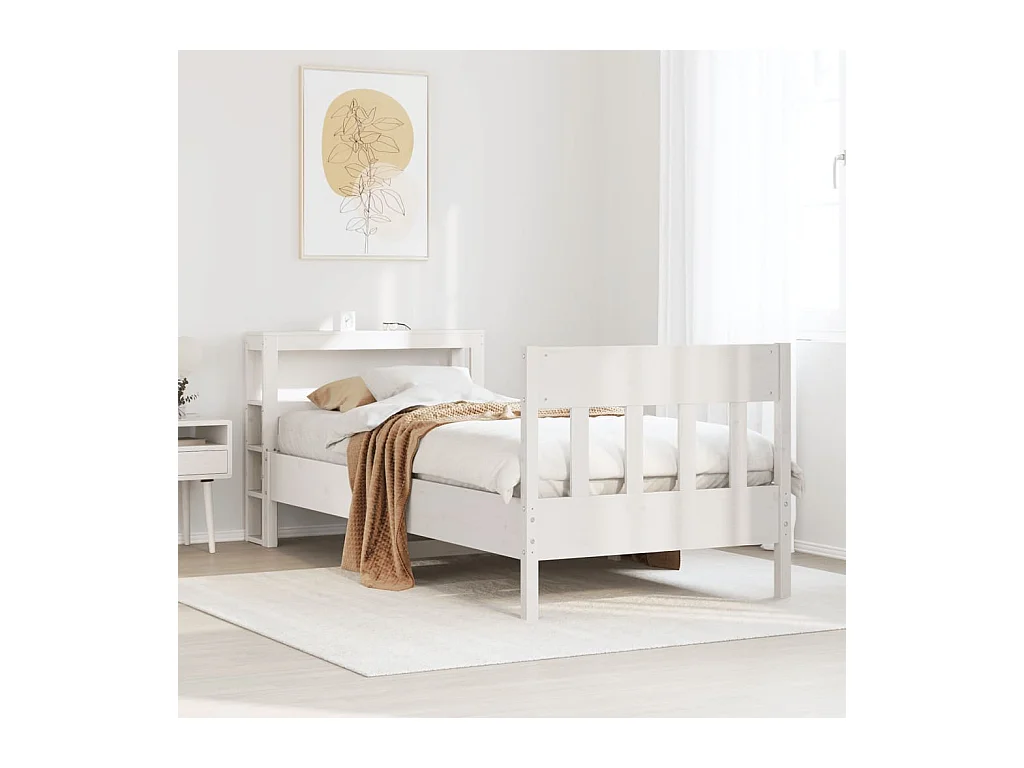 Cadre de lit sans matelas blanc 75x190 cm bois de pin massif