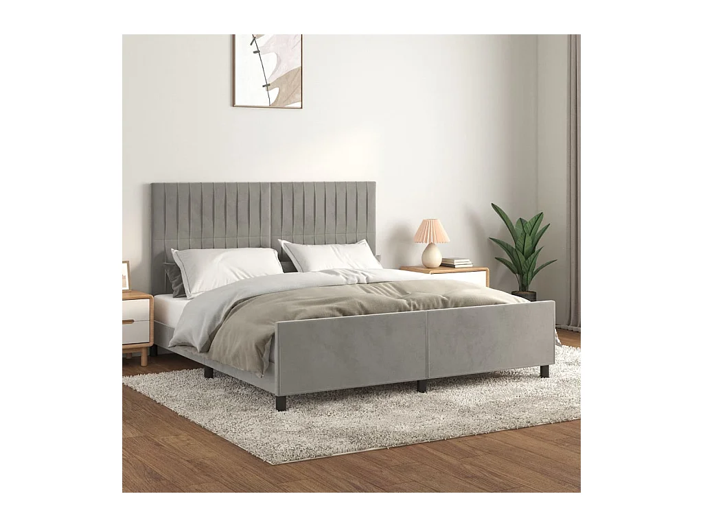 Cadre de lit sans matelas gris clair 160x200 cm velours