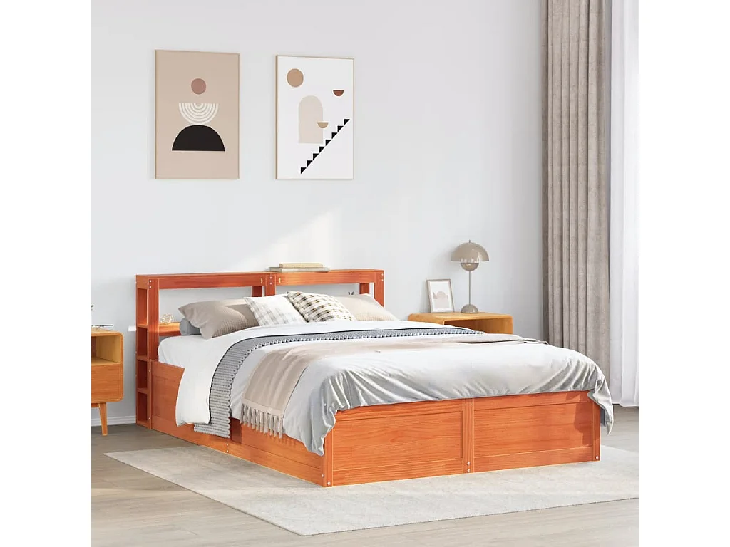 Struttura letto con testiera in cera marrone 120x190cm in legno di pino