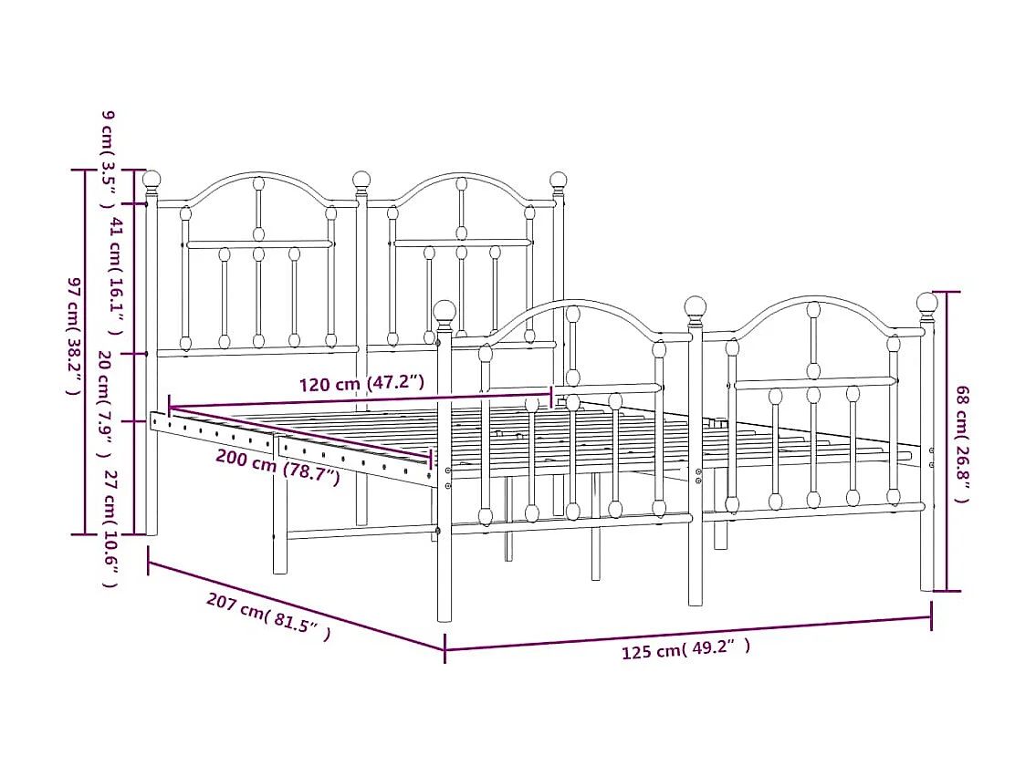 Metalen bedframe zonder matras en voeteneinde wit 120x200 cm