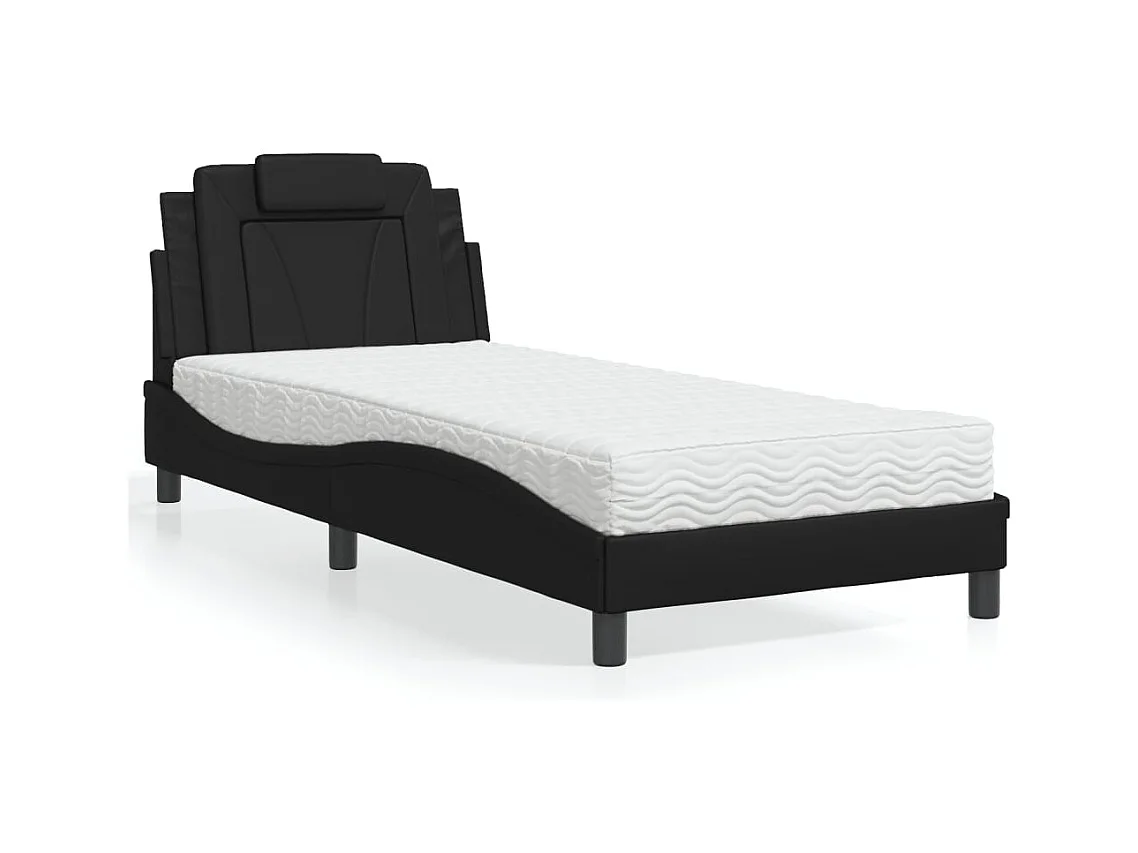 Cama con colchón negro 90x190 cm polipiel