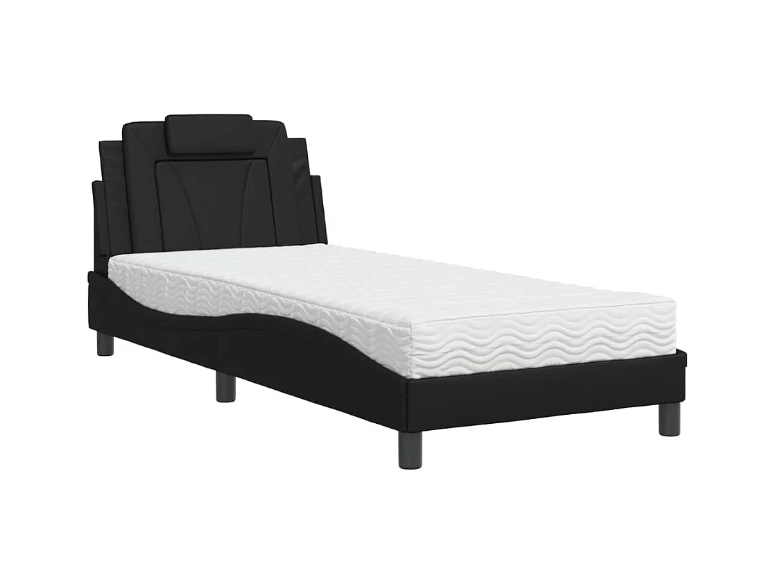 Cama con colchón negro 90x190 cm polipiel